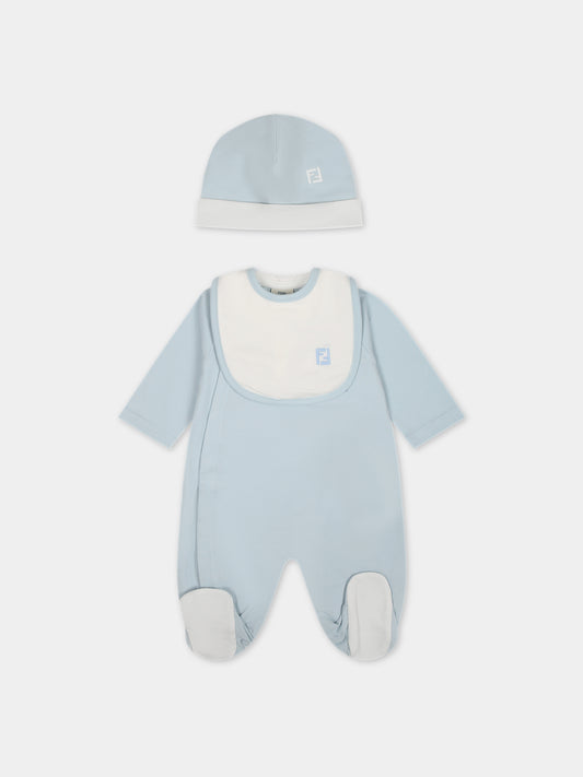 Set celeste con logo per neonato,Fendi Kids,BUK110 ST8 F19J4