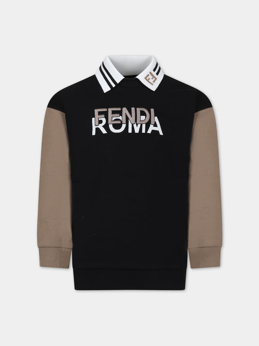 Felpa nera con logo per bambini,Fendi Kids,JUH068 5V0 F0GME