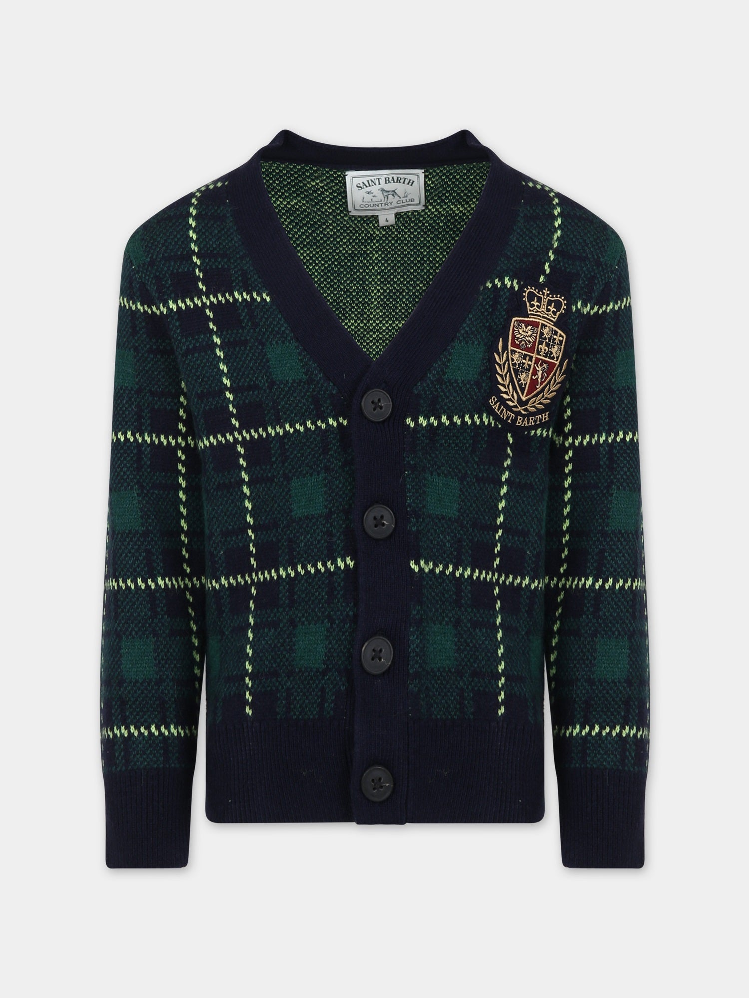 Cardigan blu per bambino motivo tartan,Mc2 Saint Barth,JONAN JR TARTAN LINE SB 6194 PATCH