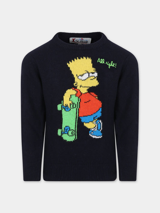 Maglione blu per bambino con Bart,Mc2 Saint Barth,DOUGLAS BART RIGHT 61 EMB