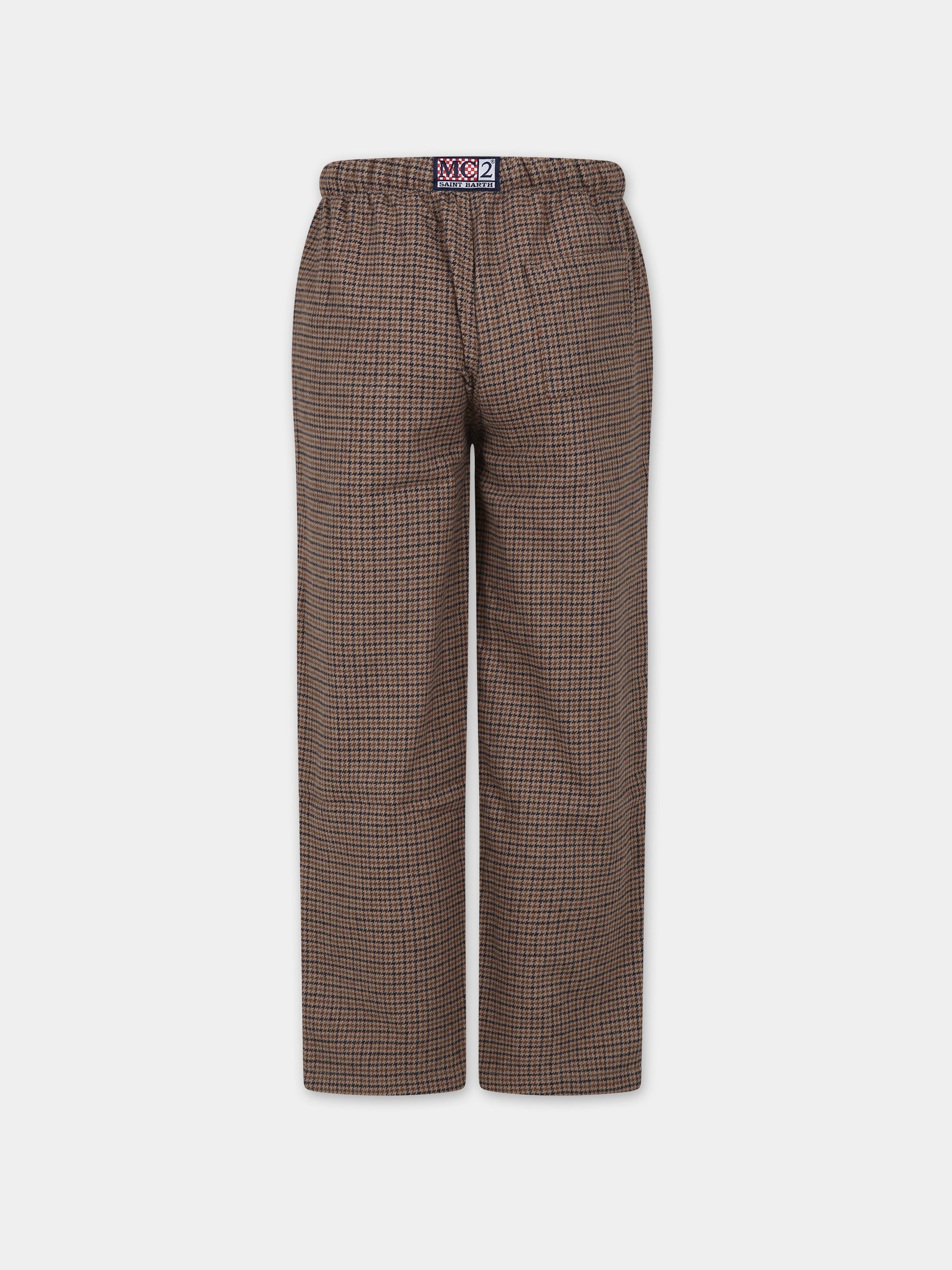 Pantaloni pigiama beige per bambino con logo,Mc2 Saint Barth,HYPNOS CHECK MINI 6181