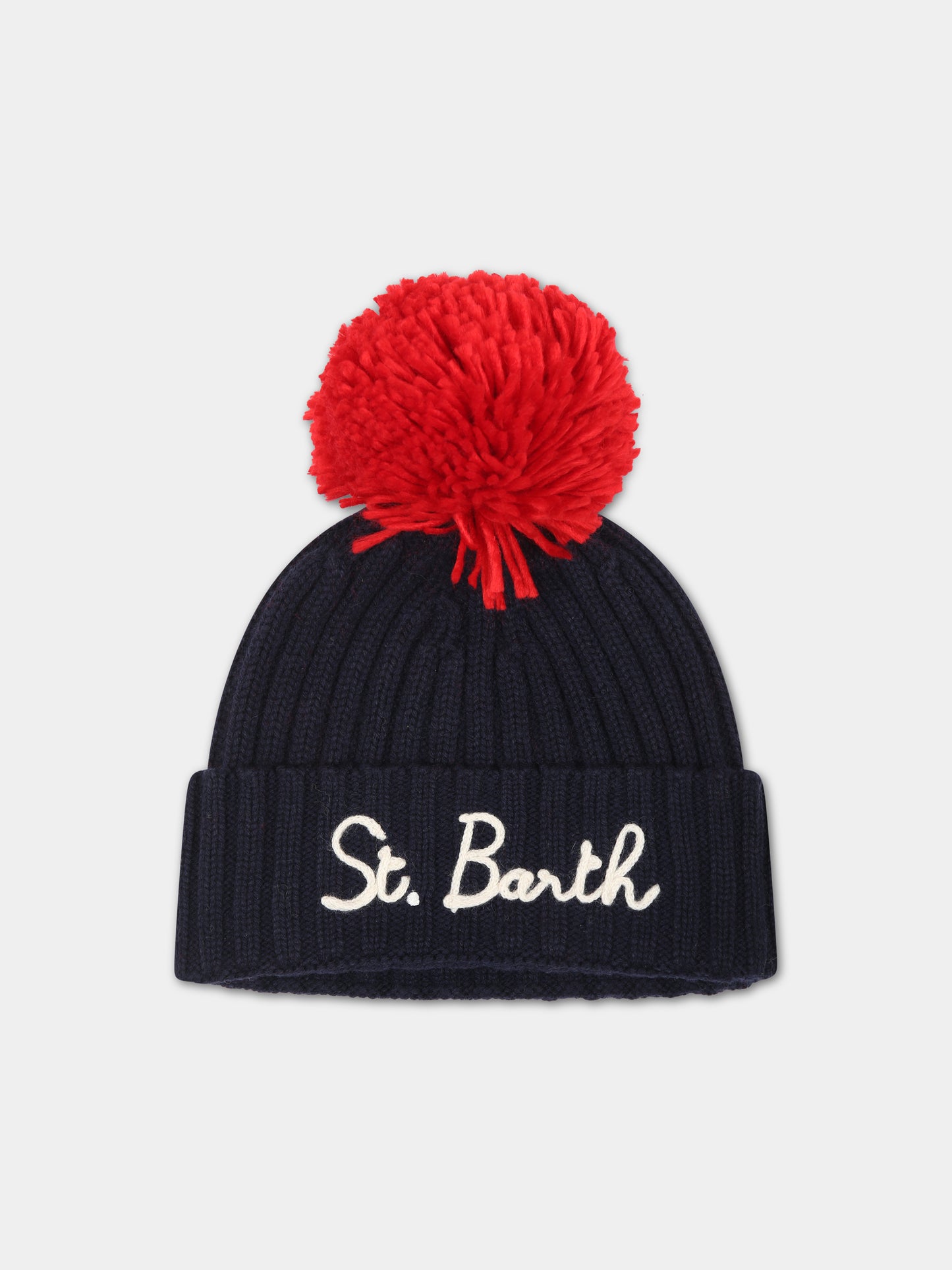Berretto blu per bambini con pompon,Mc2 Saint Barth,WENGEN JR P SB 6141 EMB