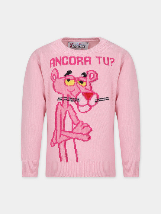 Maglione rosa per bambina con pantera rosa,Mc2 Saint Barth,PRINCESS PINK ANCORA 21