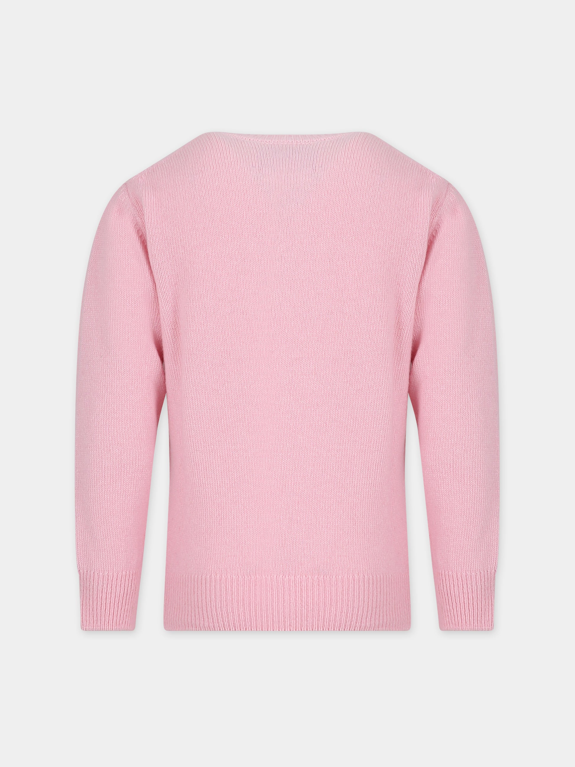 Maglione rosa per bambina con pantera rosa,Mc2 Saint Barth,PRINCESS PINK ANCORA 21