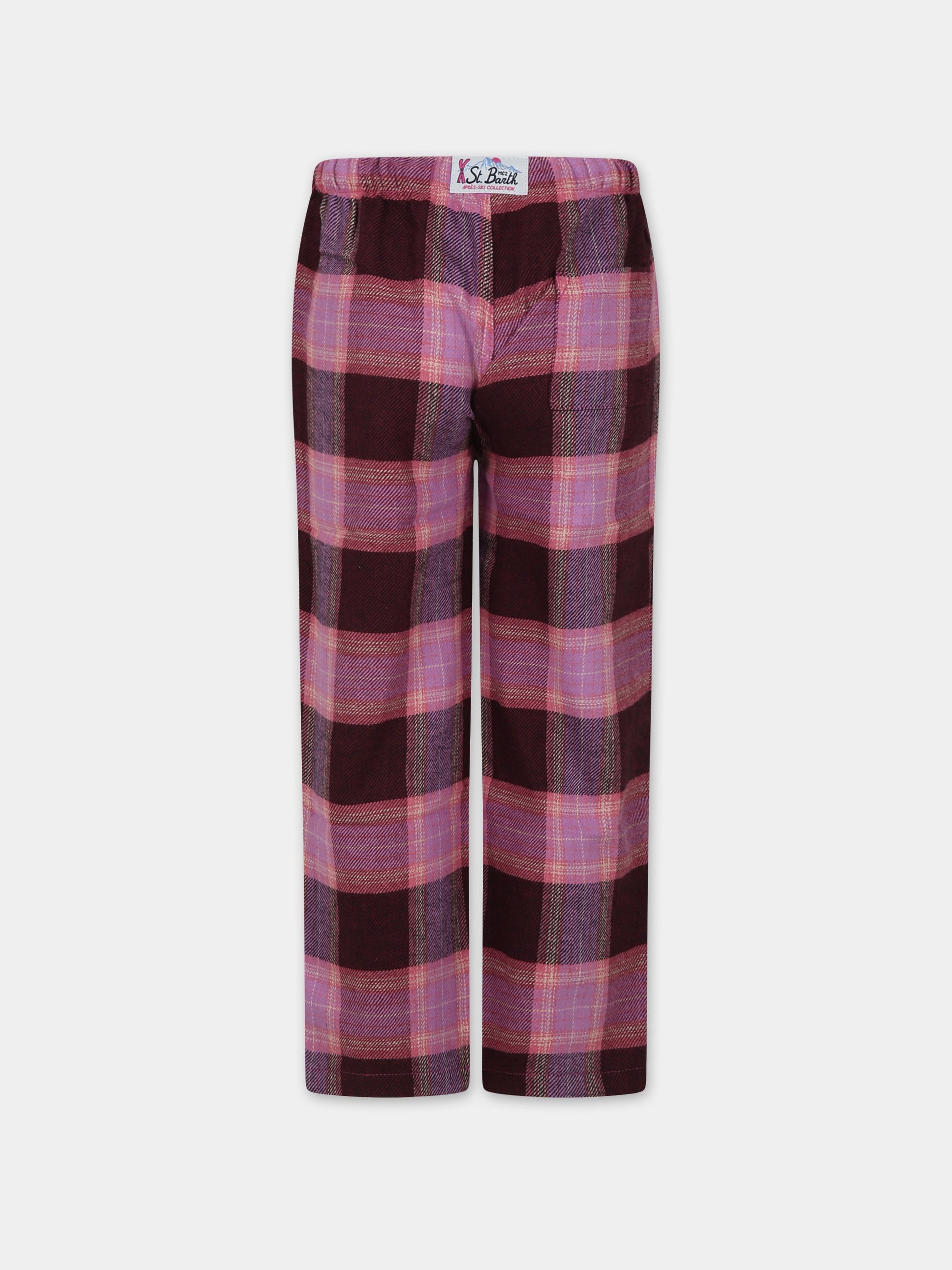 Pantaloni pigiama rosa per bambina con logo,Mc2 Saint Barth,HYPNOS G TARTAN 2445