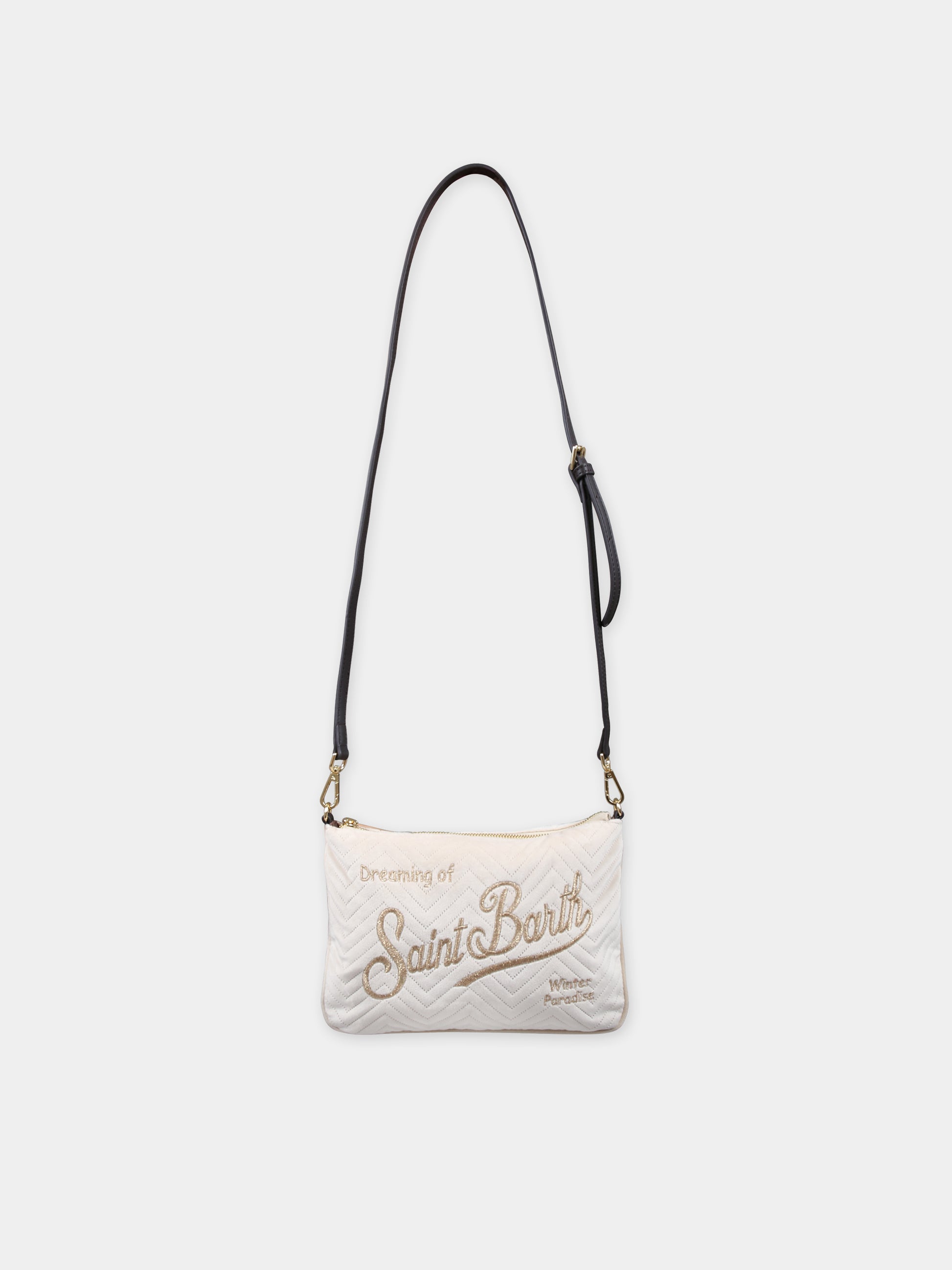 Pochette avorio per bambina con logo,Mc2 Saint Barth,PARISIENNE W VELVET QUILT HB 11 EMB