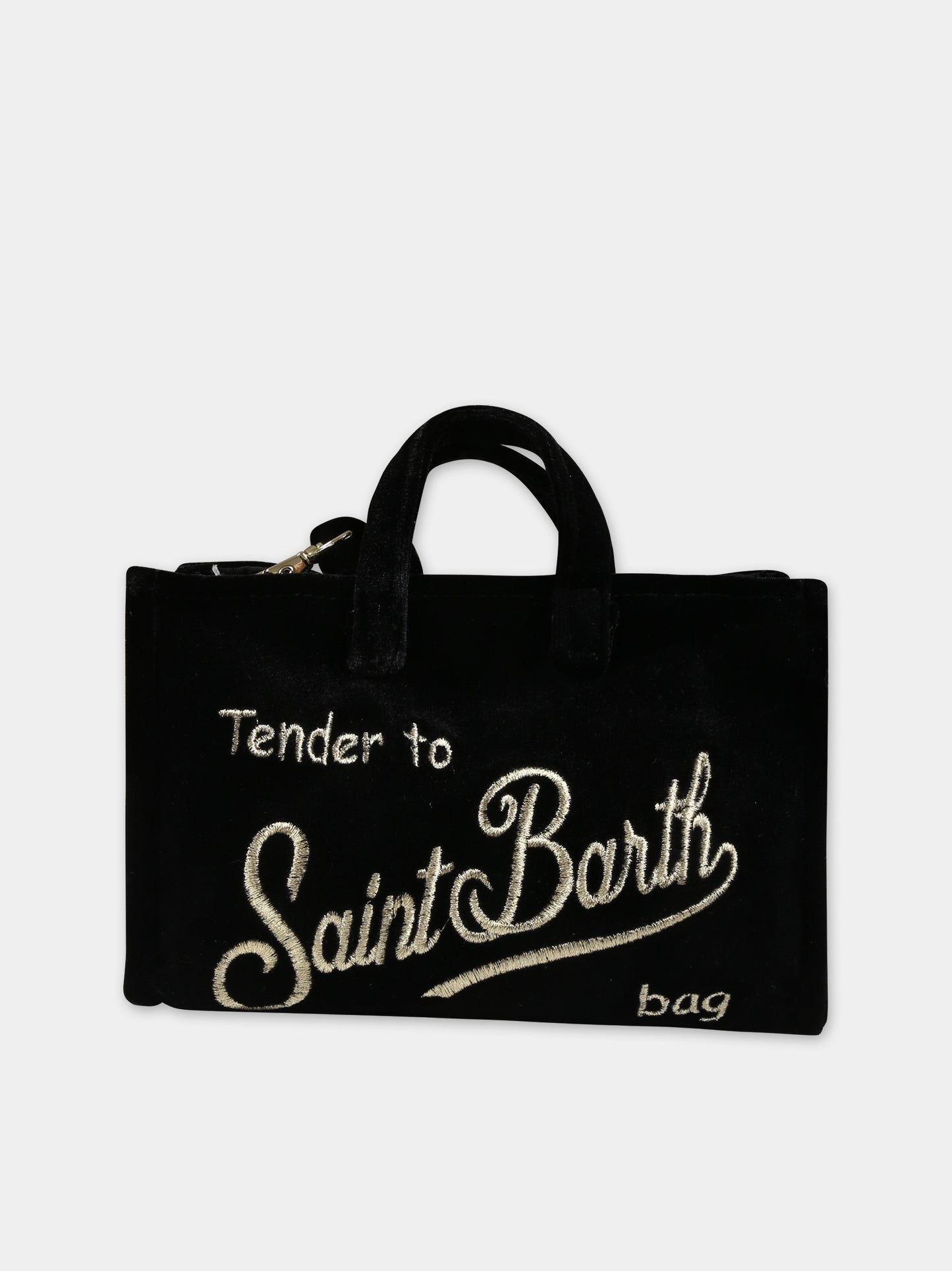 Borsa porta cellulare nera per bambina con logo,Mc2 Saint Barth,PHONE BAG VELVET 00 EMB