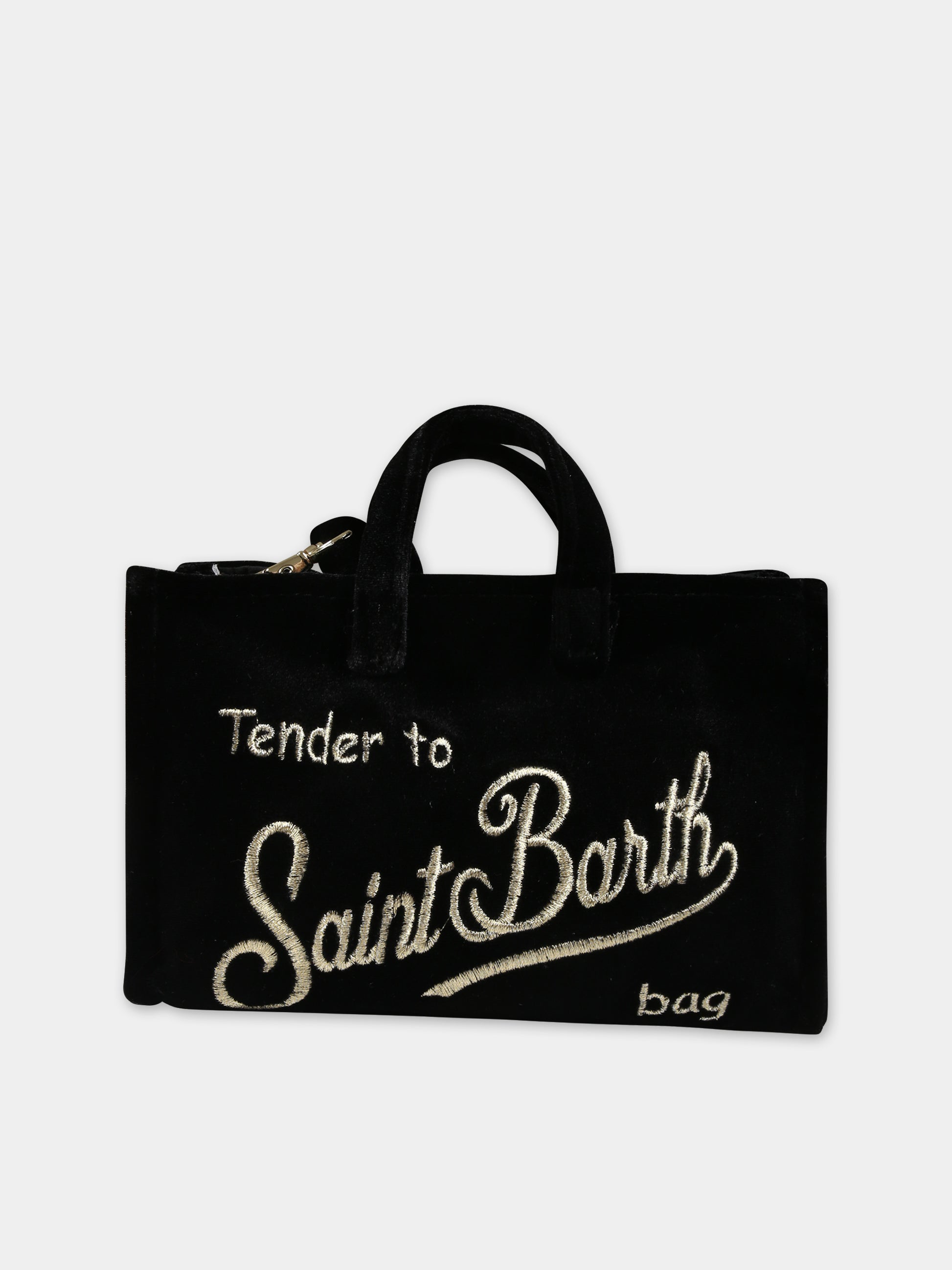 Borsa porta cellulare nera per bambina con logo,Mc2 Saint Barth,PHONE BAG VELVET 00 EMB