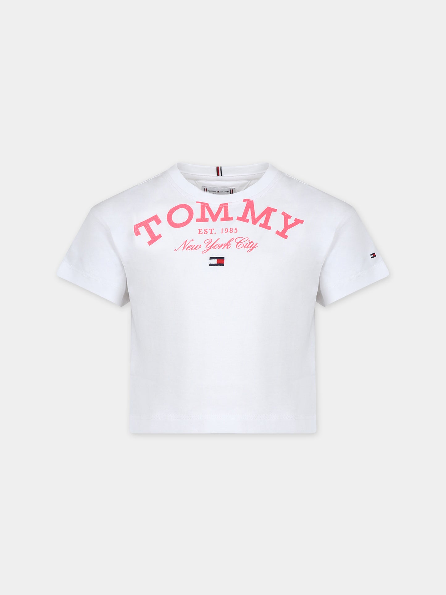 T-shirt bianca per bambina con logo,Tommy Hilfiger Junior,23WMTHKG0KG07637T YBR