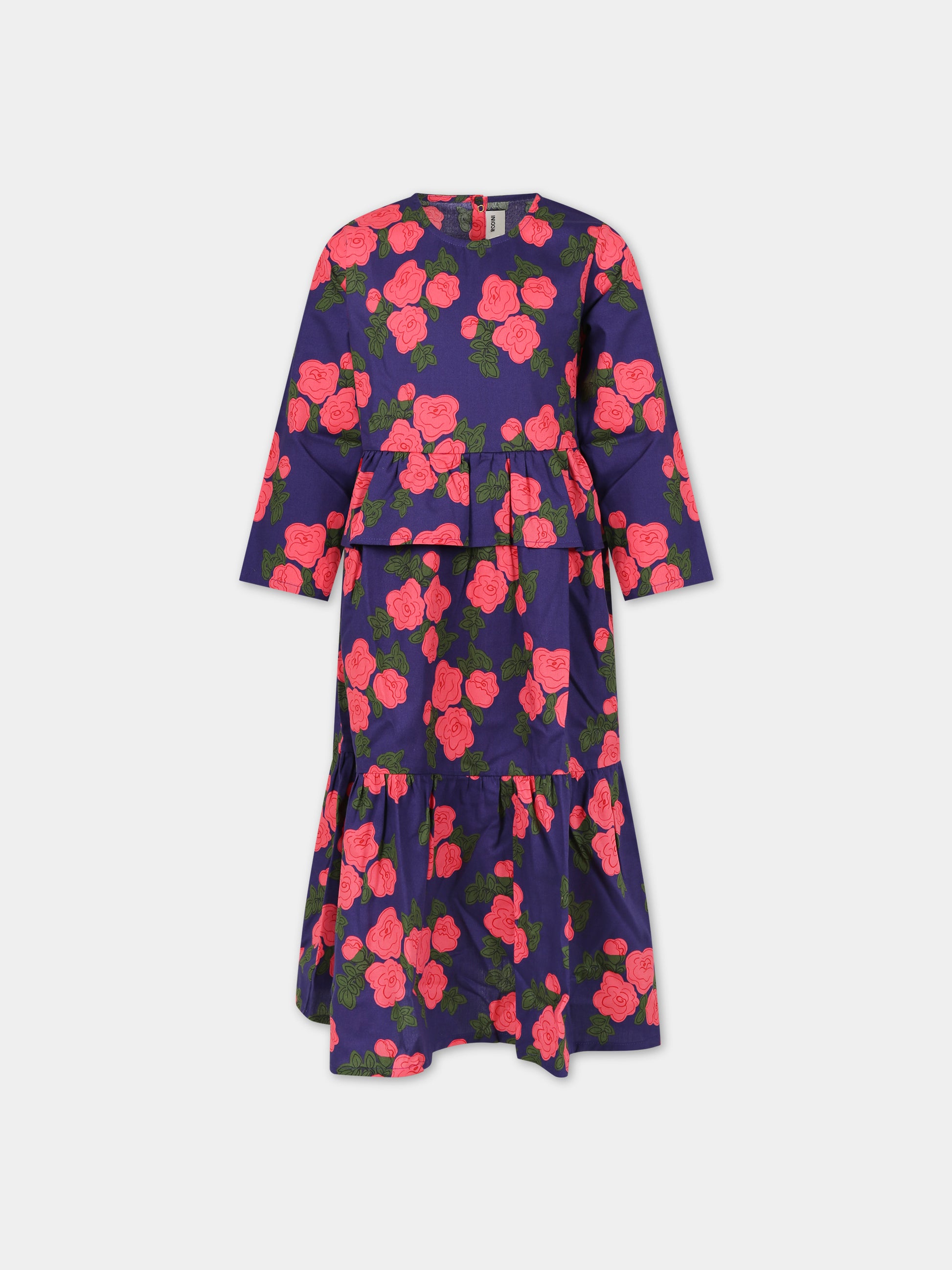 Vestito blu per bambina con rose,Mini Rodini,2415010060