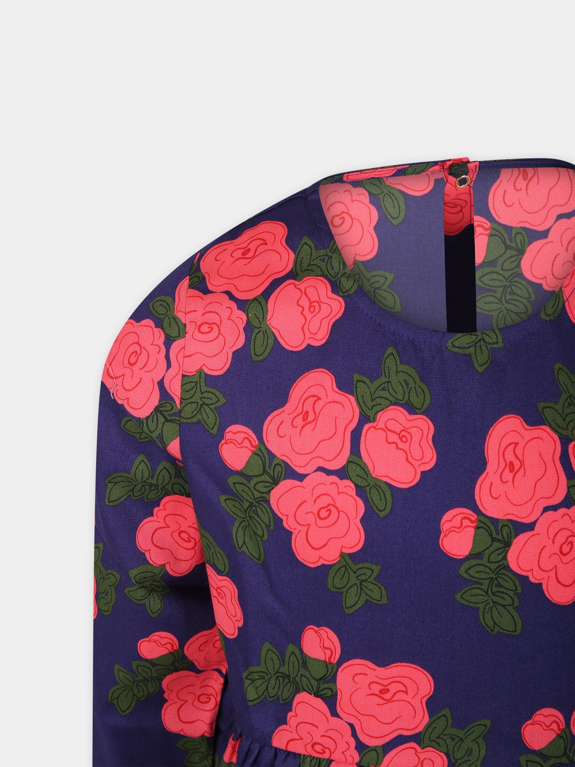 Vestito blu per bambina con rose,Mini Rodini,2415010060