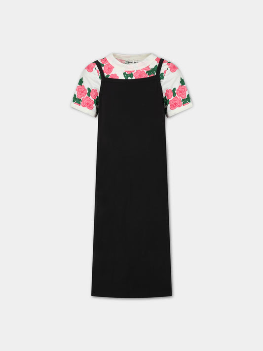 Completo nero per bambina con rose,Mini Rodini,2415010900