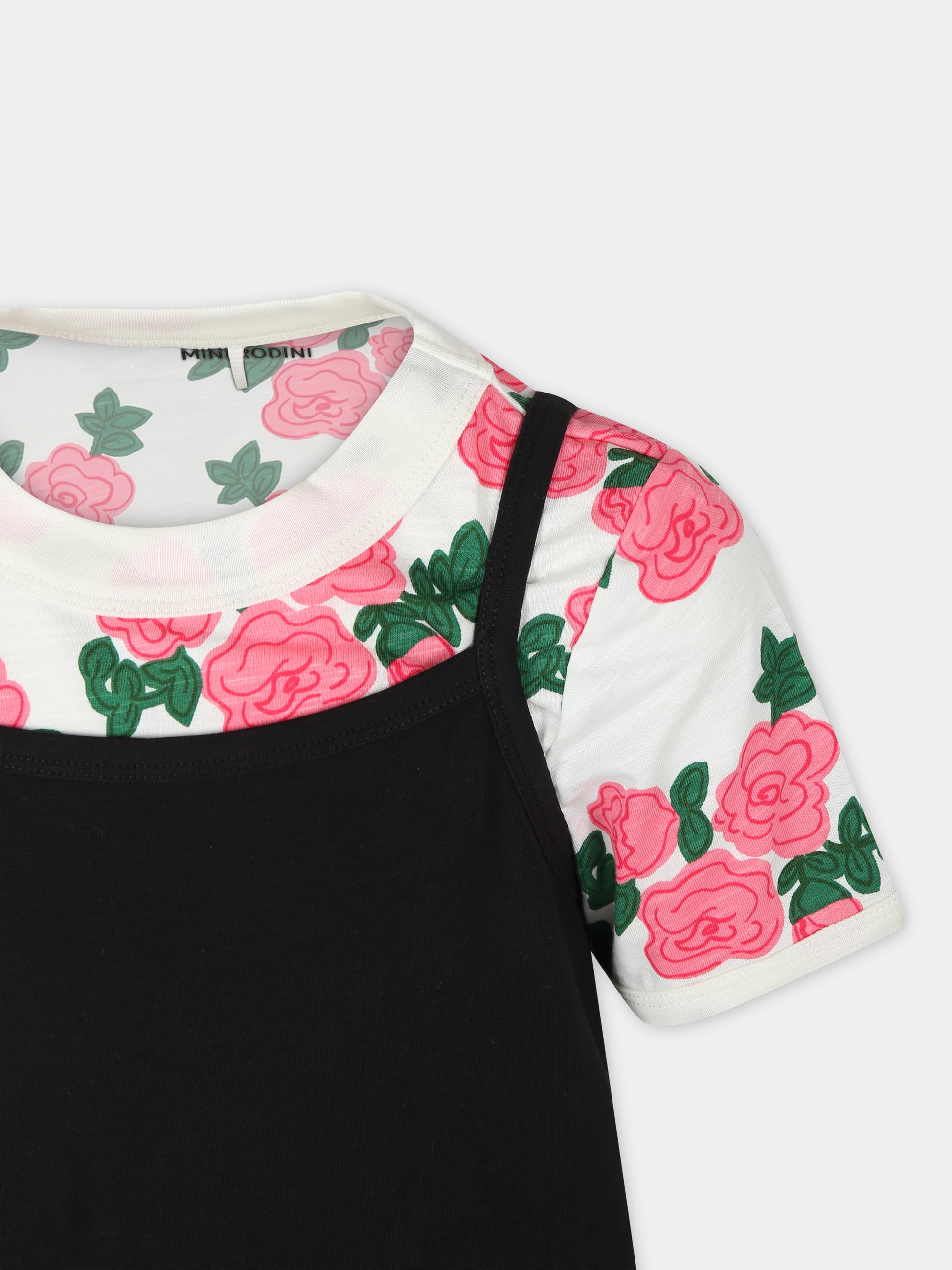 Completo nero per bambina con rose,Mini Rodini,2415010900
