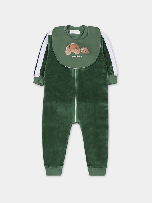 Completo verde per neonato con orso e logo,Palm Angels,PB2X010F23FLE0015501