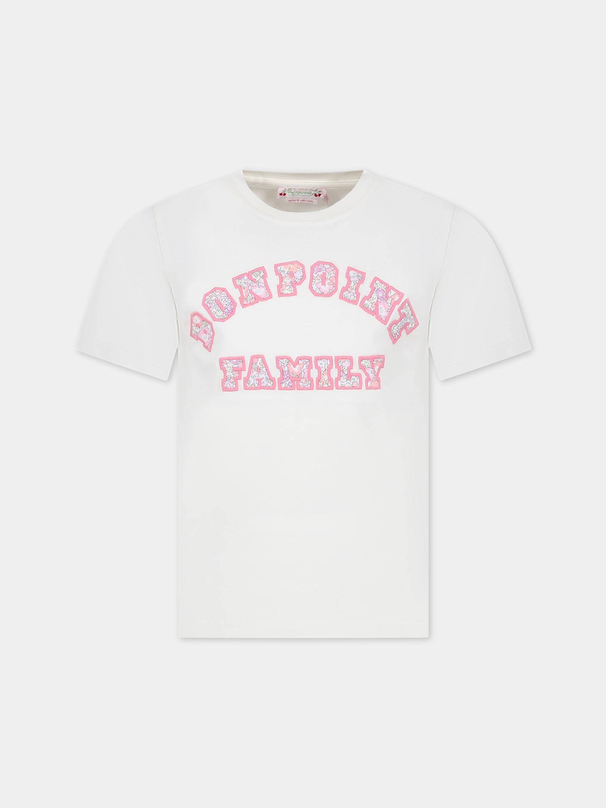 T-shirt avorio per bambina con logo,Bonpoint,S04GTSK00010 104