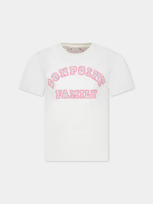 T-shirt avorio per bambina con logo,Bonpoint,S04GTSK00010 104