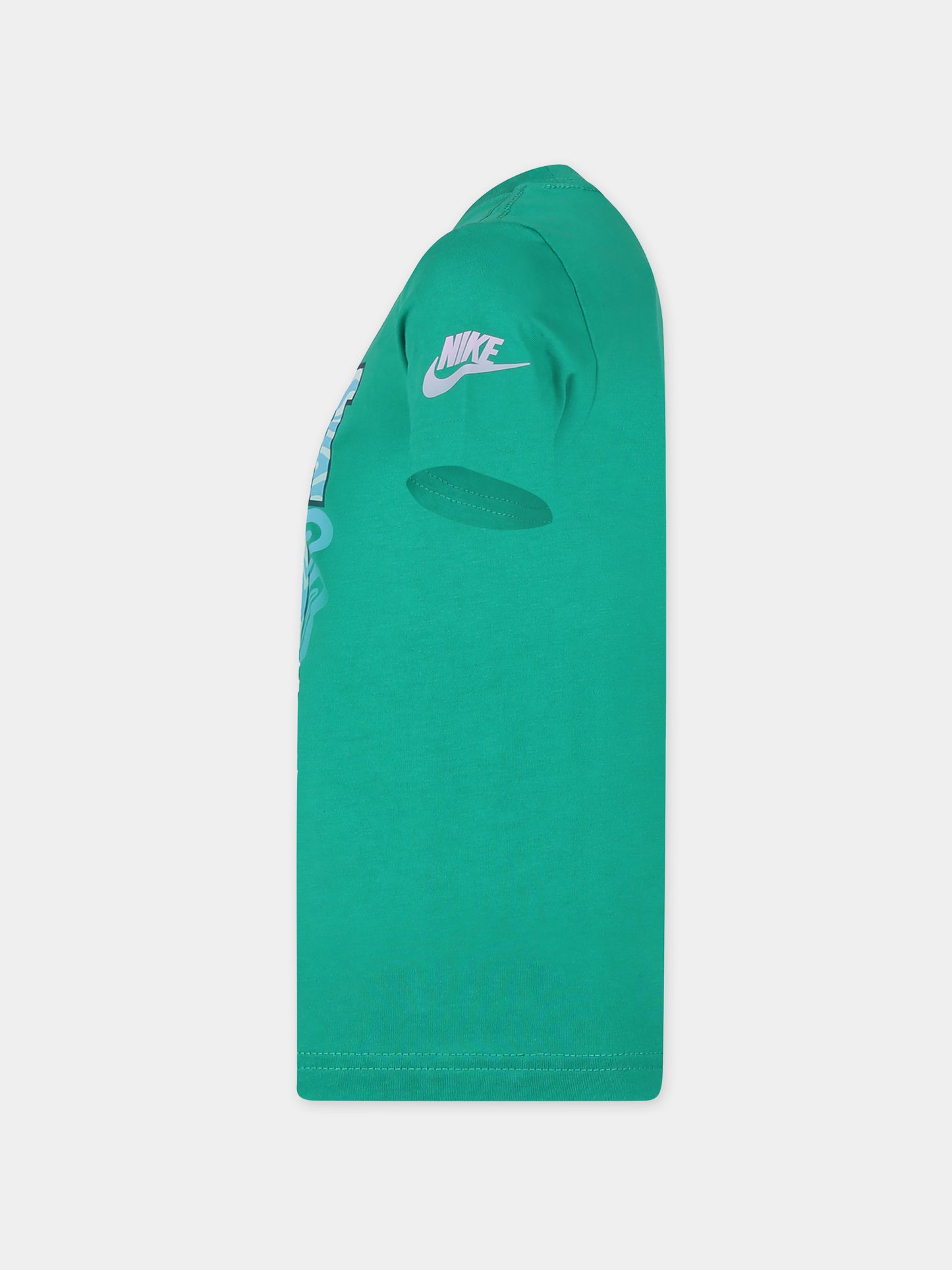 T-shirt verde per bambino con logo e swoosh,Nike,86L819 E5D