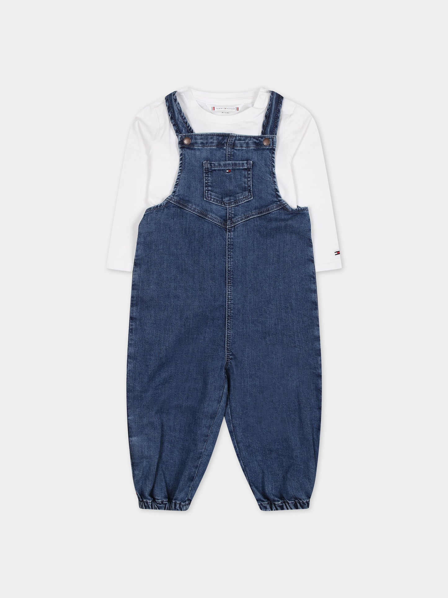 Salopette in denim per neonato con iconica bandierina,Tommy Hilfiger Junior,23FMTHKN0KN01772J YBR