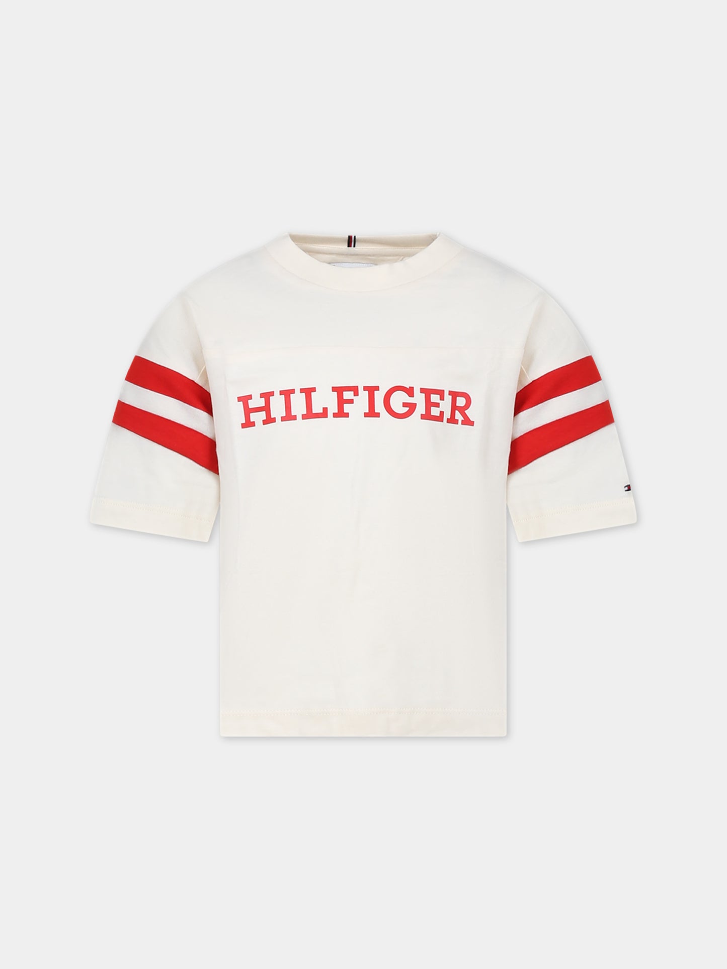 T-shirt avorio per bambina con logo,Tommy Hilfiger Junior,23FMTHKG0KG07717J AEF