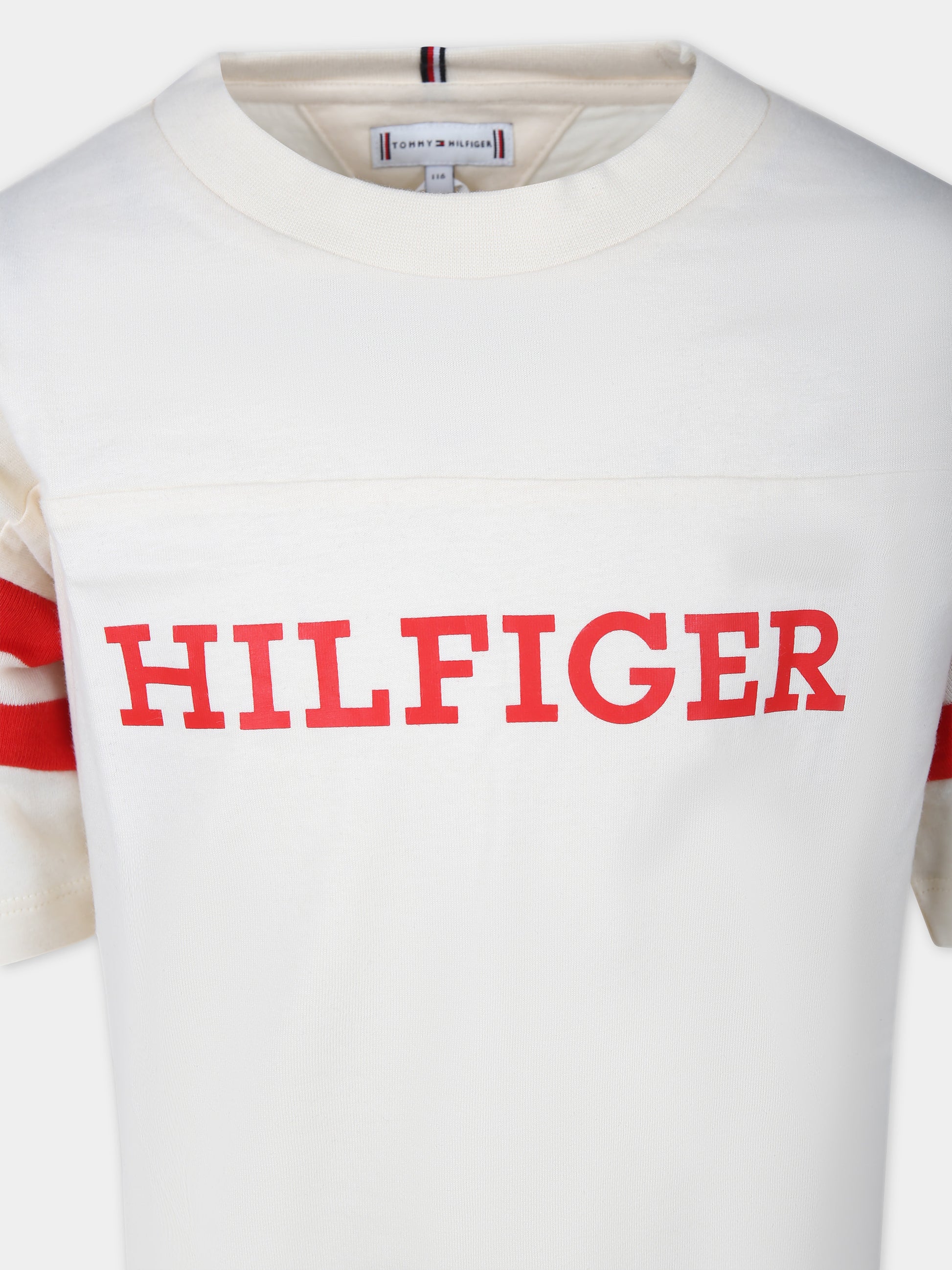 T-shirt avorio per bambina con logo,Tommy Hilfiger Junior,23FMTHKG0KG07717J AEF