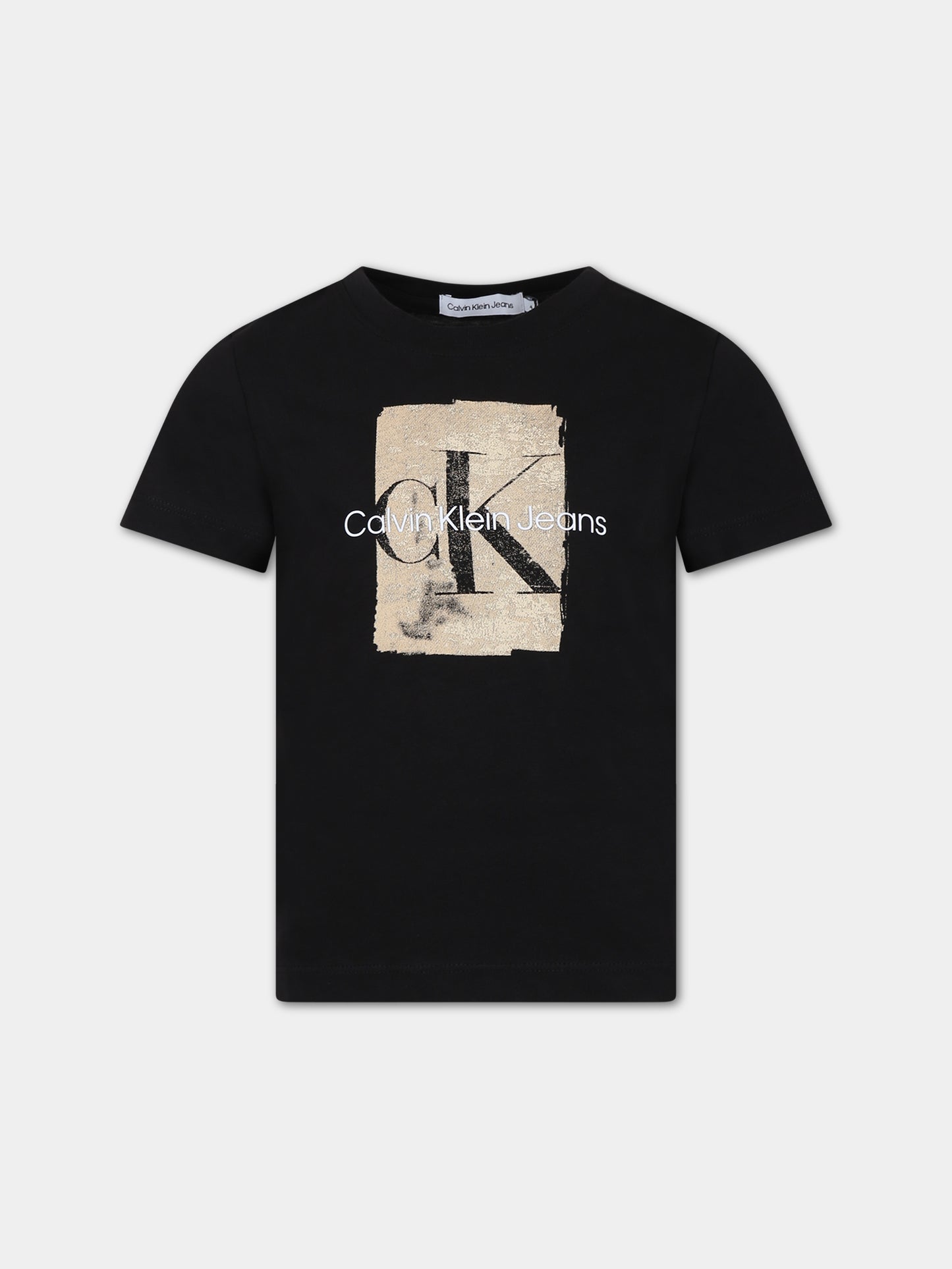 T-shirt nera per bambino con stampa logo,Calvin Klein Kids,23FMCKIB0IB01971 BEH