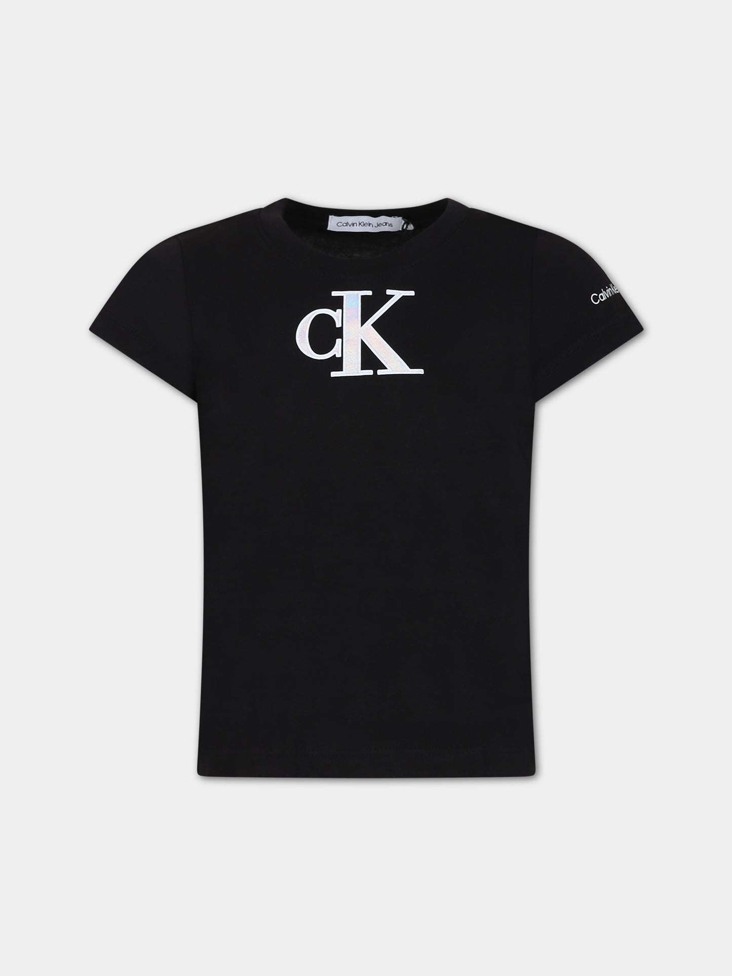 T-shirt nera per bambina con logo,Calvin Klein Kids,23FMCKIG0IG02342 BEH