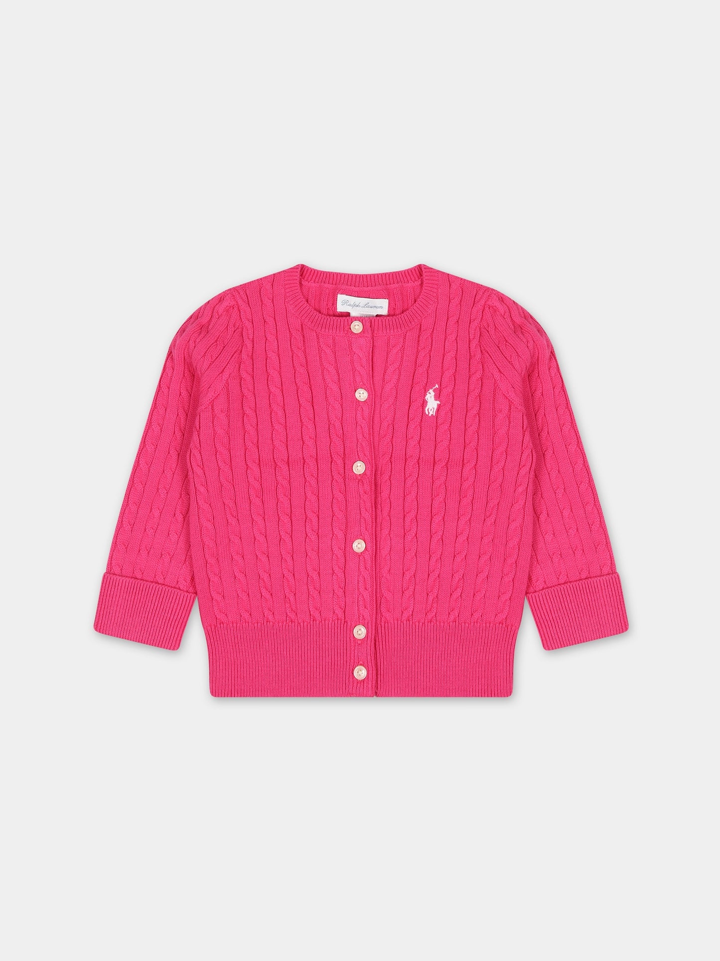 Cardigan fucsia per neonata con cavallino,Ralph Lauren Kids,543047054