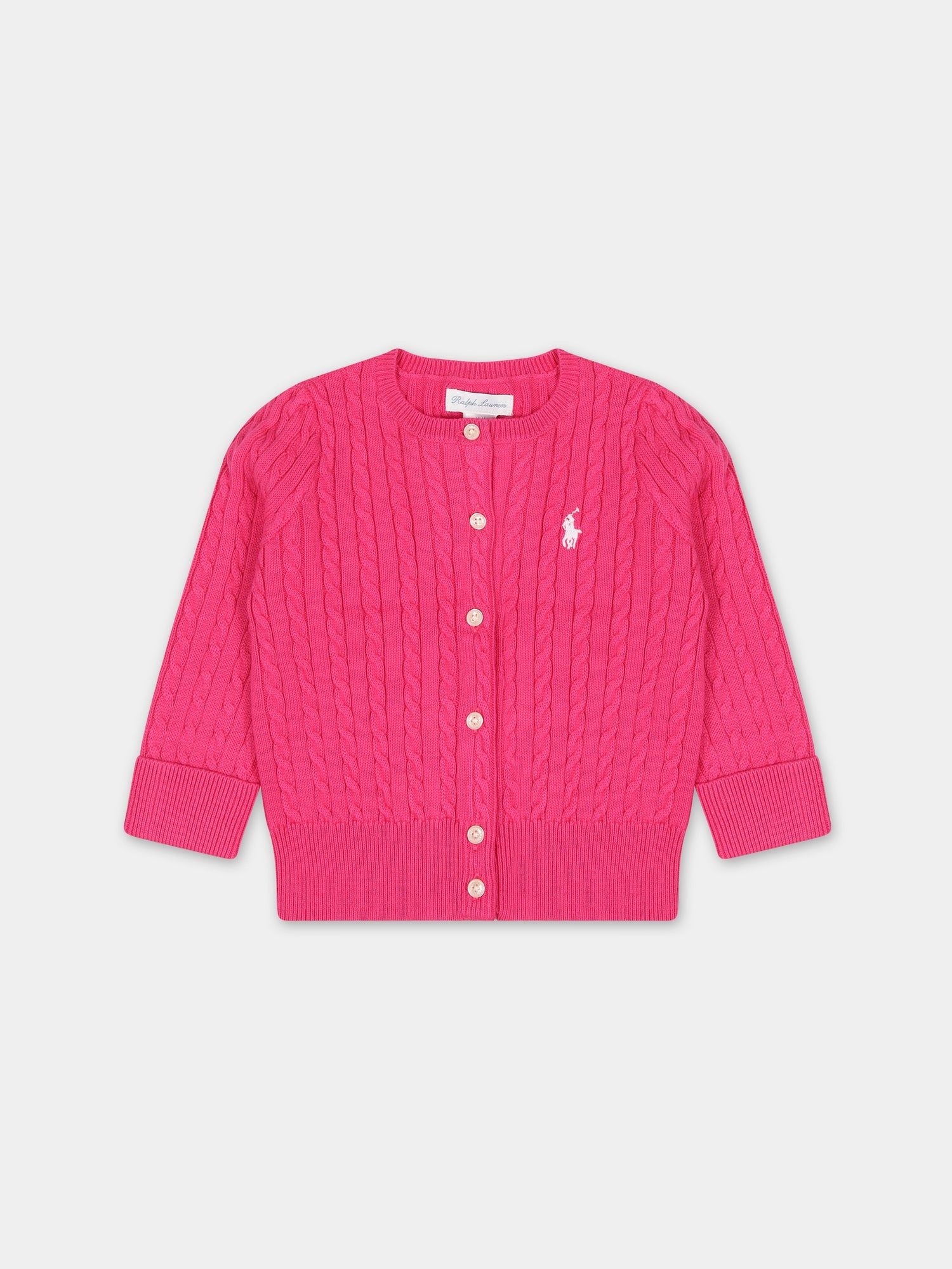 Cardigan fucsia per neonata con cavallino,Ralph Lauren Kids,543047054