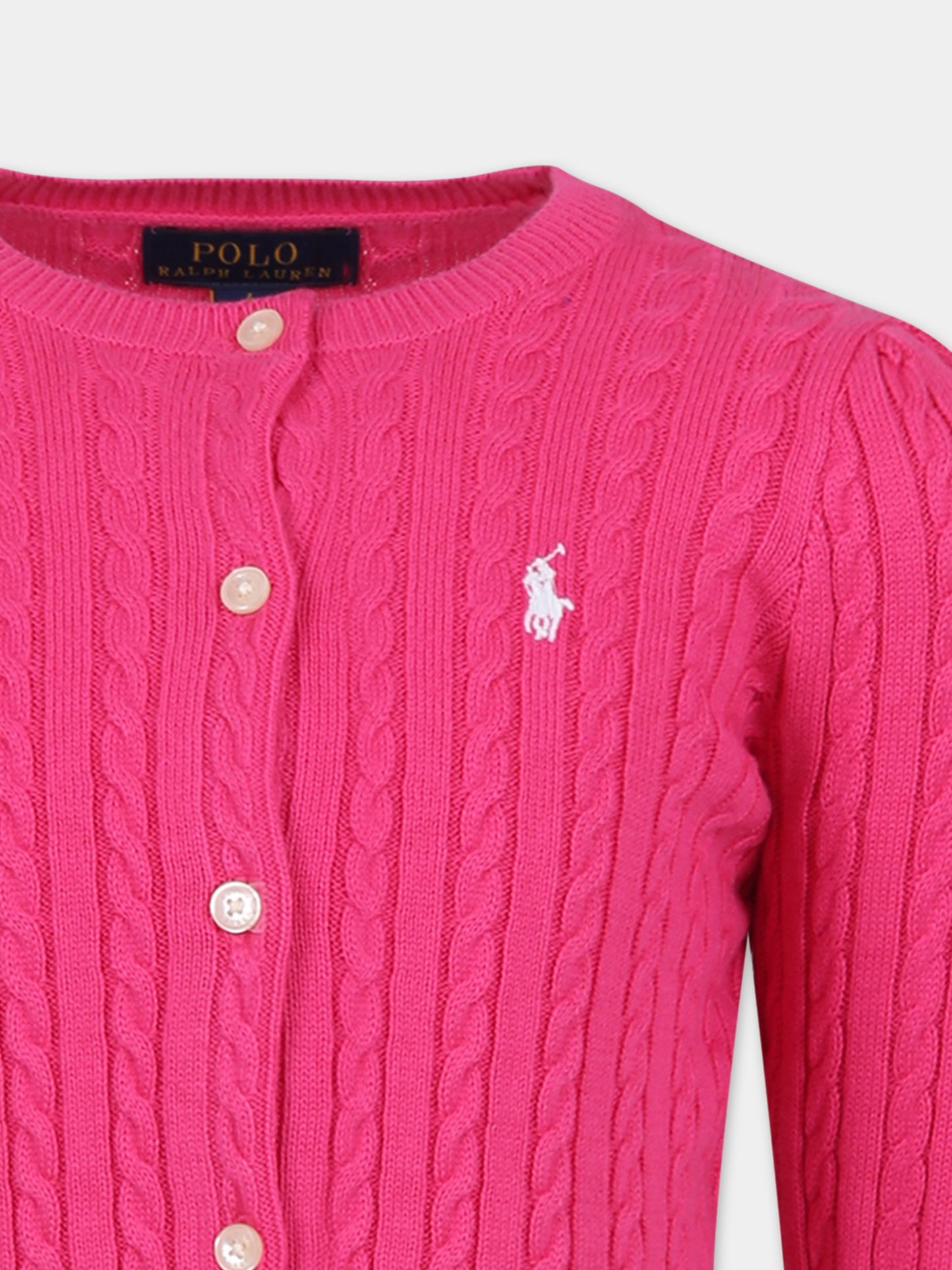 Cardigan fucsia per bambina con cavallino,Ralph Lauren Kids,543047058