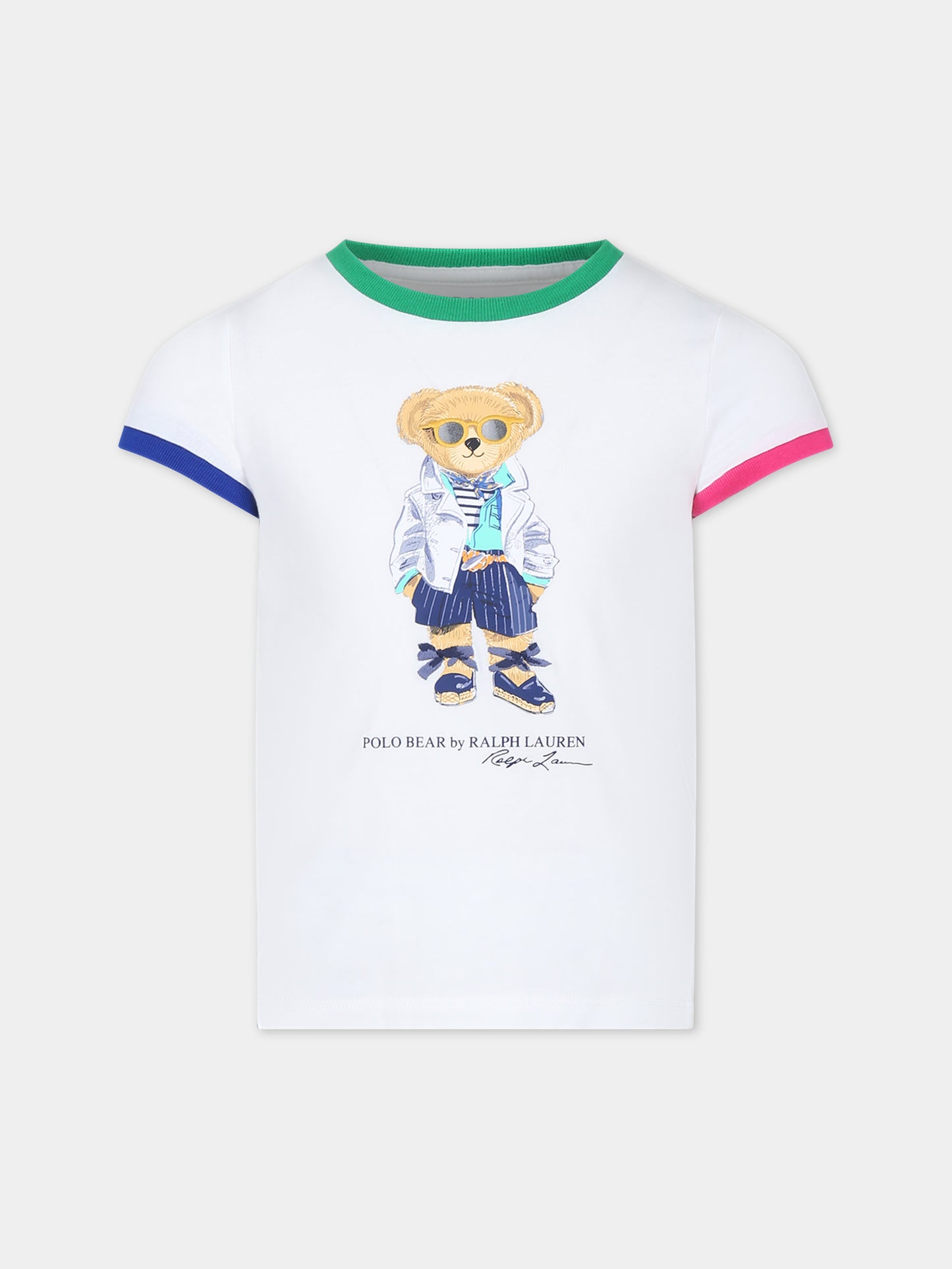 T-shirt bianca per bambina con Polo Bear,Ralph Lauren Kids,925999001