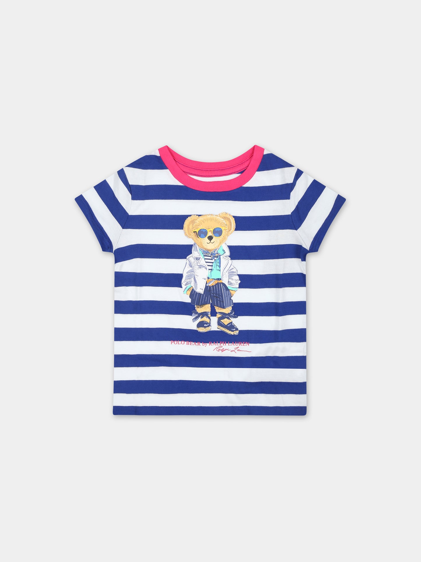 T-shirt blu per neonata con Polo Bear,Ralph Lauren Kids,926000001