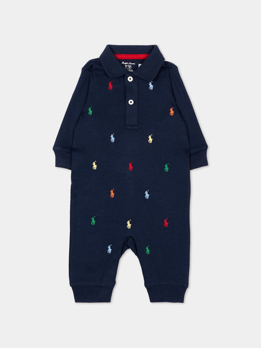 Tutina blu per neonato con Pony multicolor
