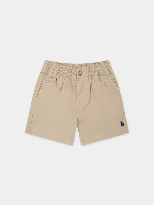 Shorts beige per neonato con ricamo,Ralph Lauren Kids,855350002