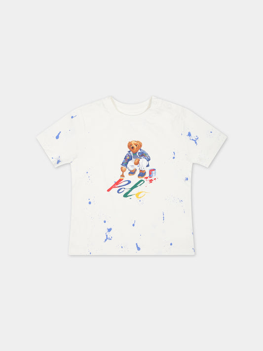 T-shirt bianca per neonato con Polo Bear,Ralph Lauren Kids,925604001