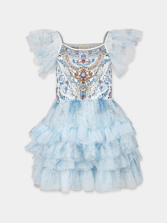 Vestito celeste per bambina con stampa floreale,Camilla,00025651 SEASOSIR