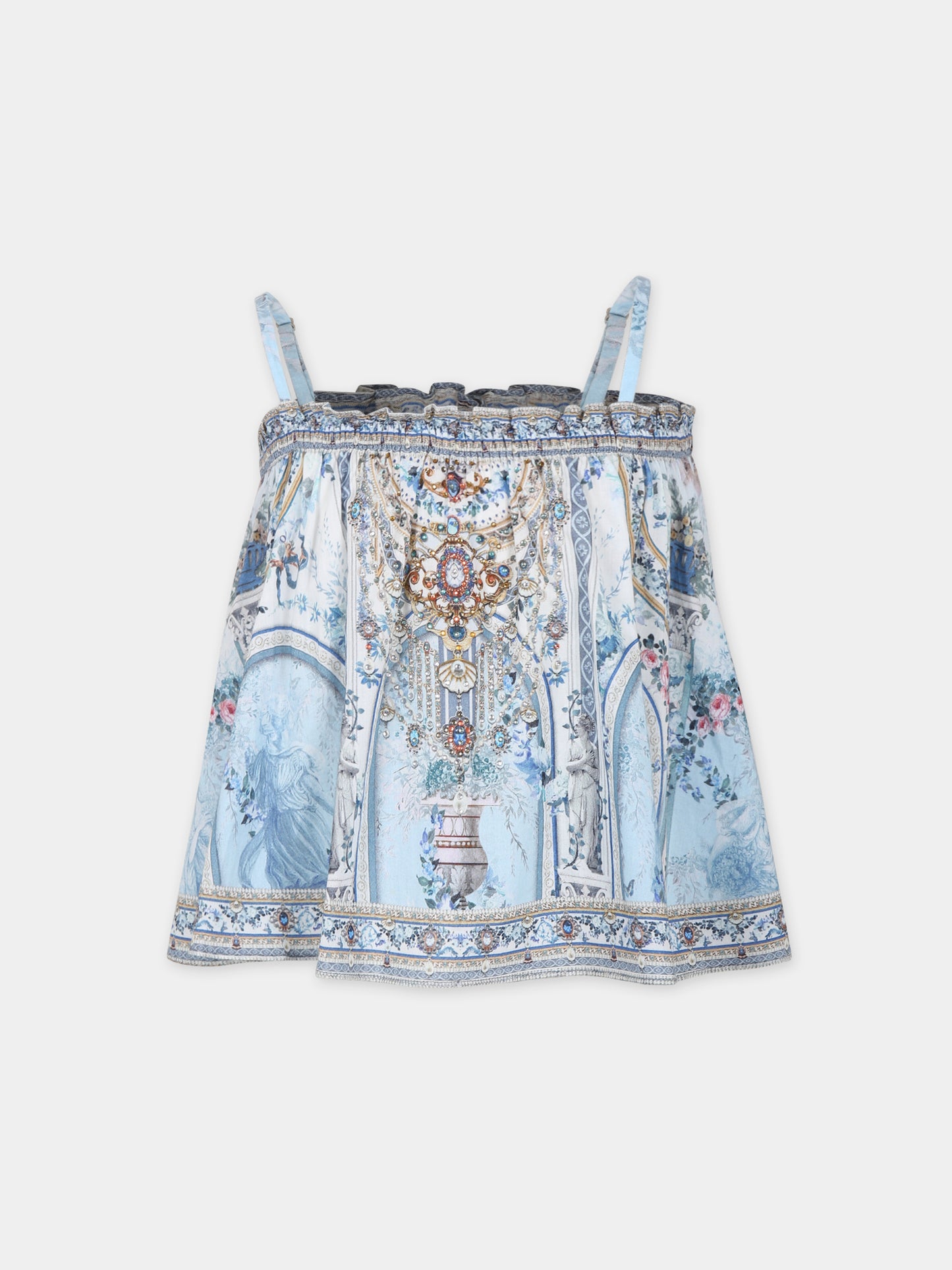 Top celeste per bambina con stampa floreale,Camilla,00025658 SEASOSIR