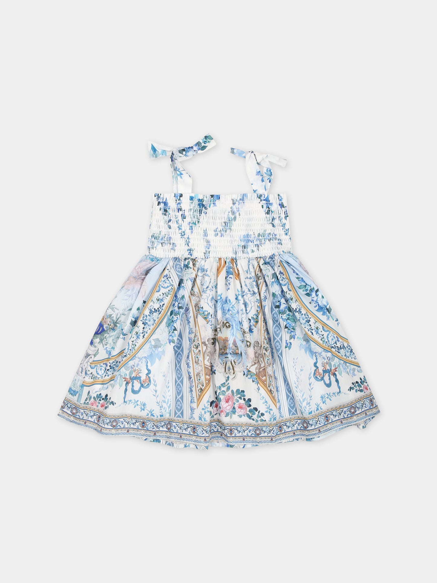 Vestito celeste per neonata con stampa floreale,Camilla,00025796 SEASOSIR