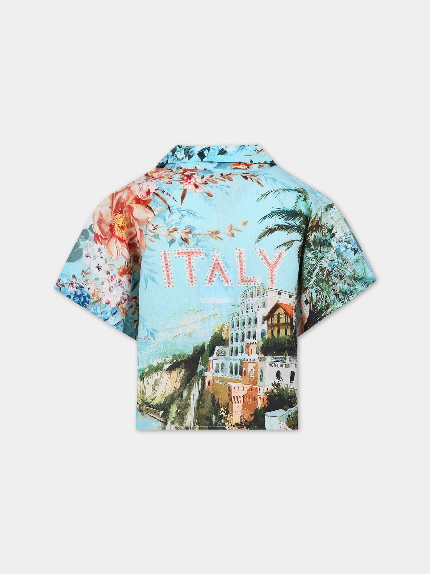 Camicia celeste per bambina con stampa Sorrento,Camilla,00025660 FROMSORR