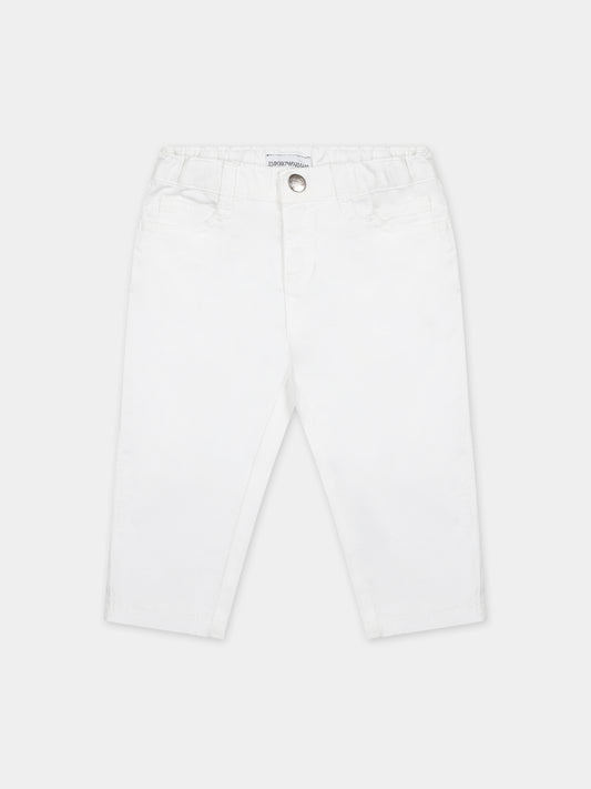 Pantaloni bianchi per neonato con logo,Armani Junior,8NHJ02 4N7LZ 0100