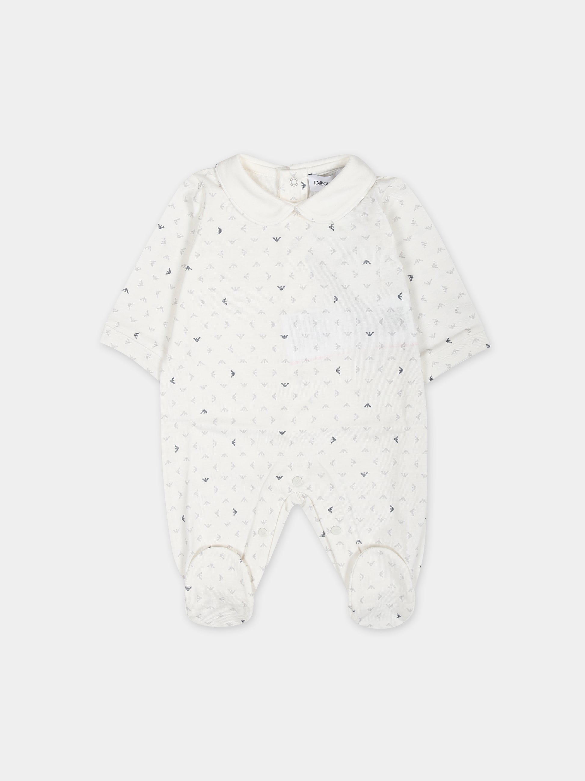 Tutina avorio per neonato con logo aquilotto all-over,Armani Junior,8NND48 NJ05Z F110