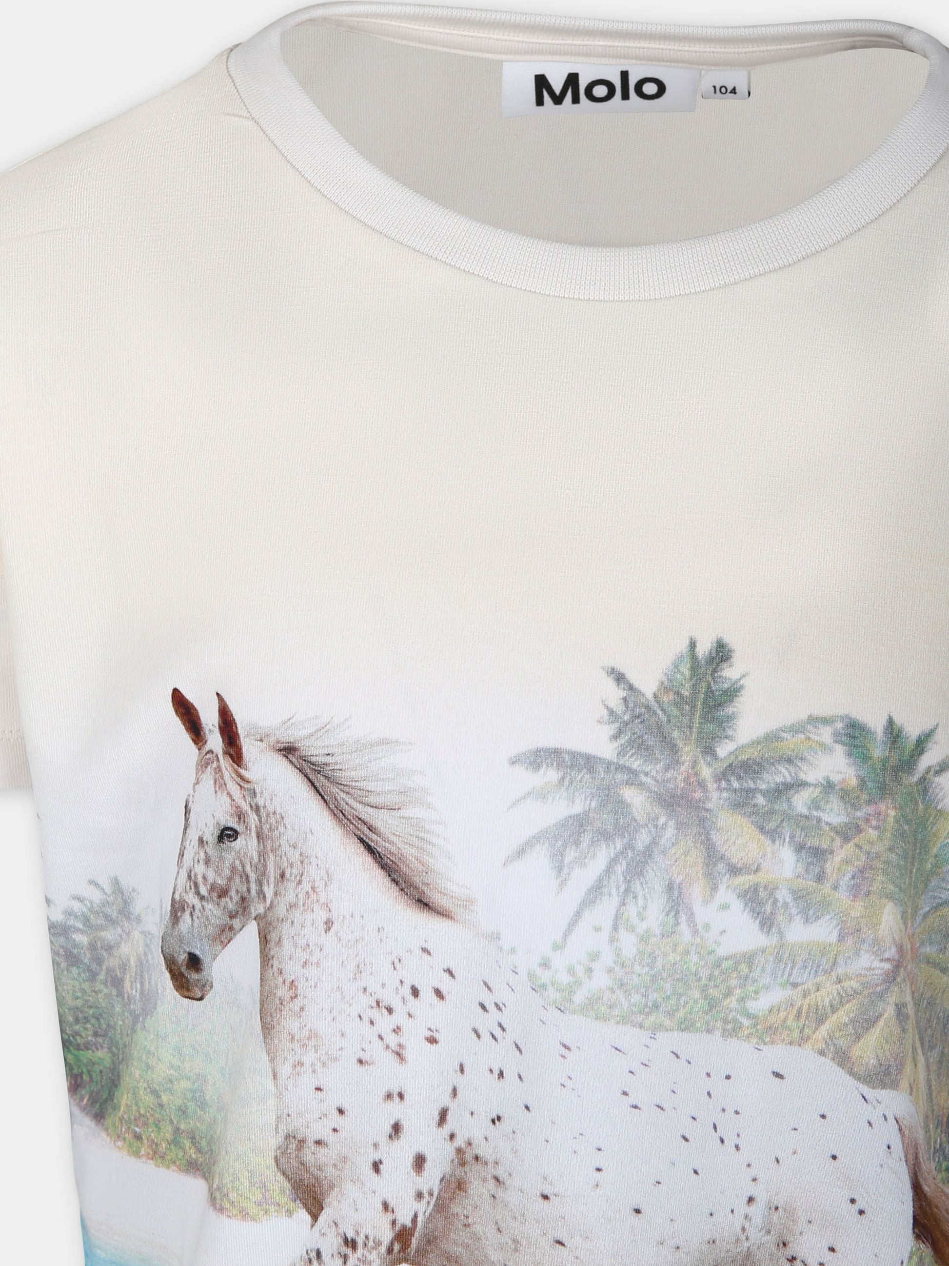 T-shirt avorio per bambina con stampa cavallo,Molo,2S24A207 3586