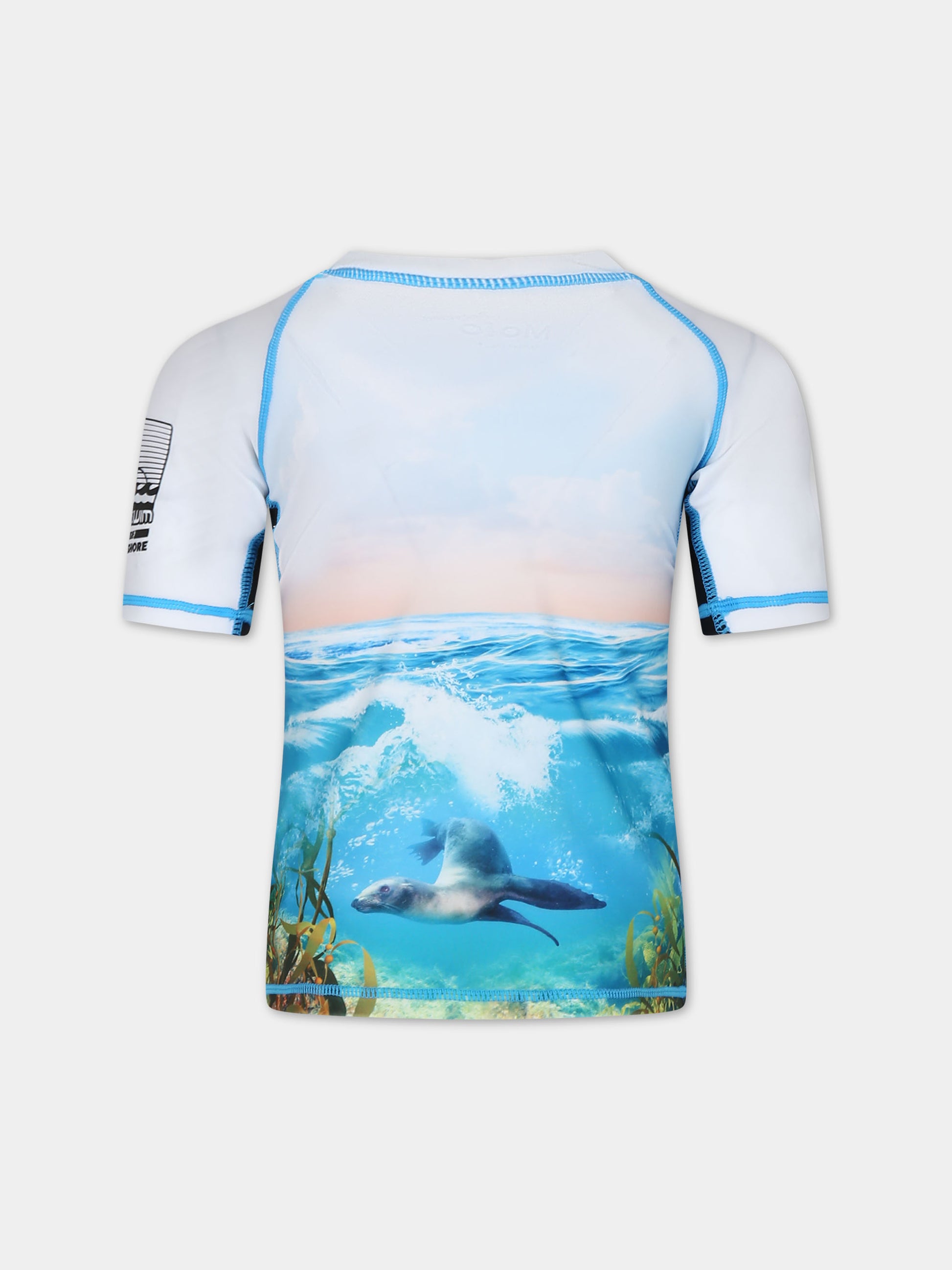 T-shirt celeste anti UV per bambino con stampa foche,Molo,8S24P203 3427