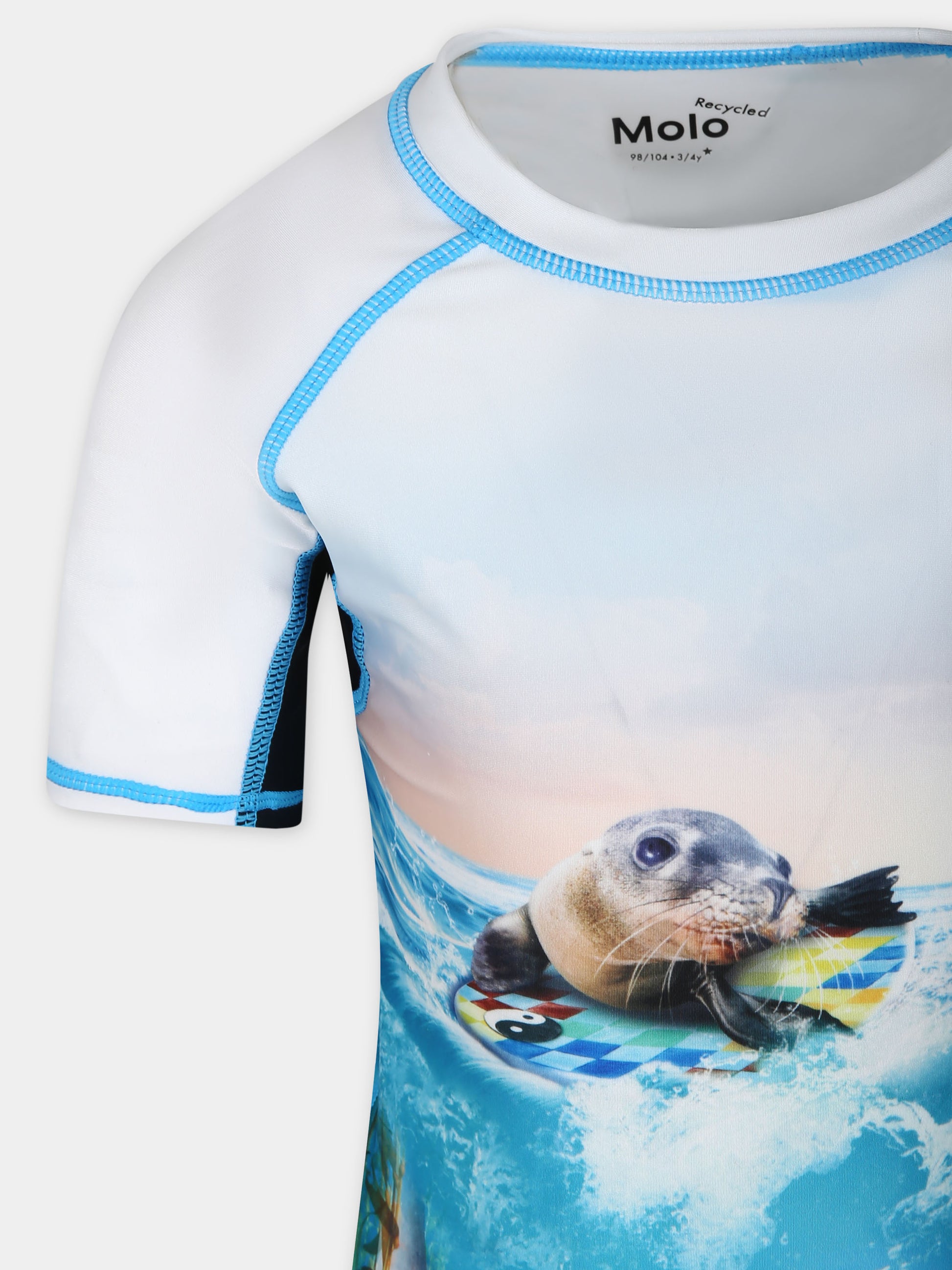 T-shirt celeste anti UV per bambino con stampa foche,Molo,8S24P203 3427