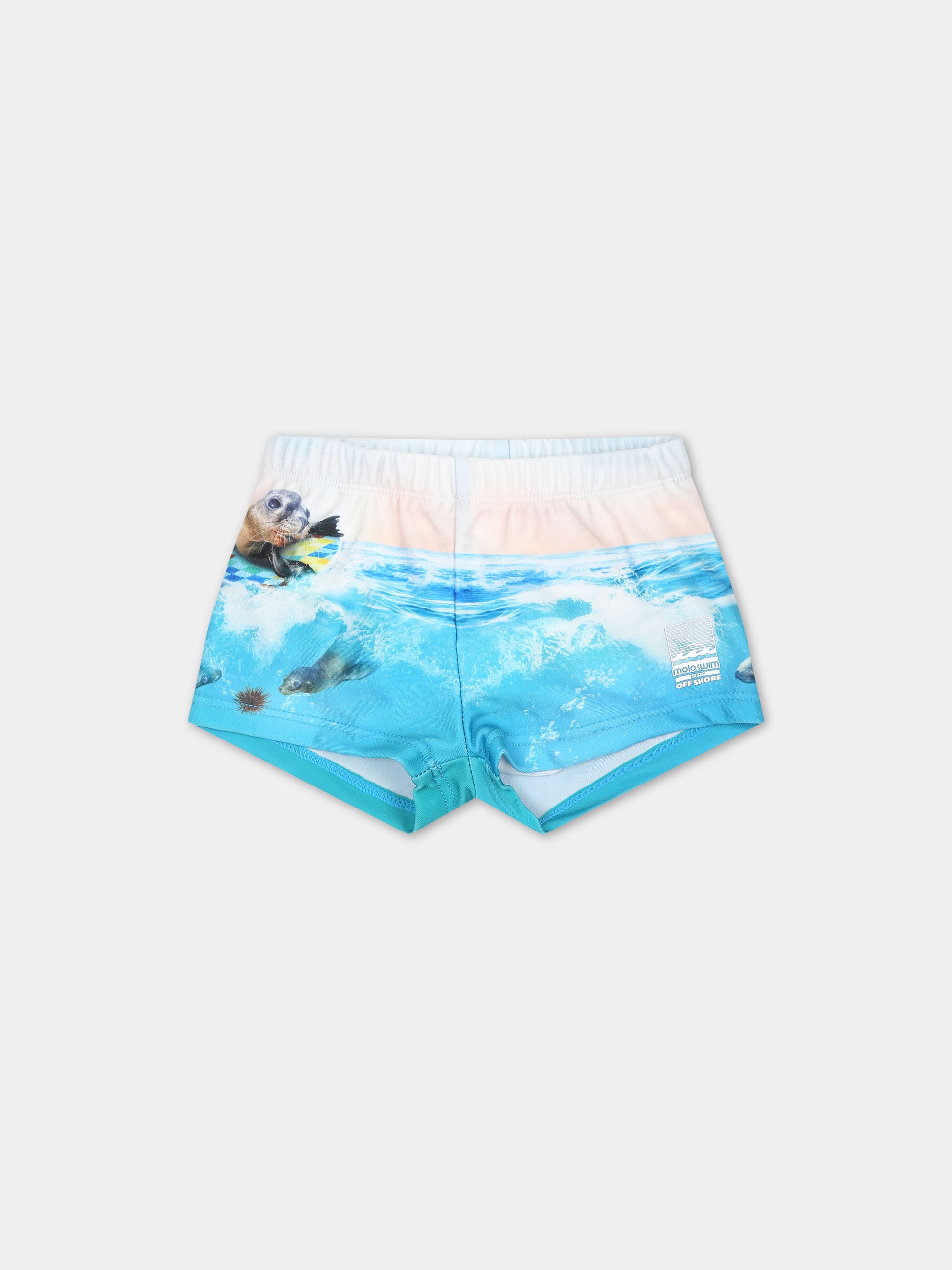Boxer mare azzurro per neonato con stampa foche,Molo,8S24P612 3427