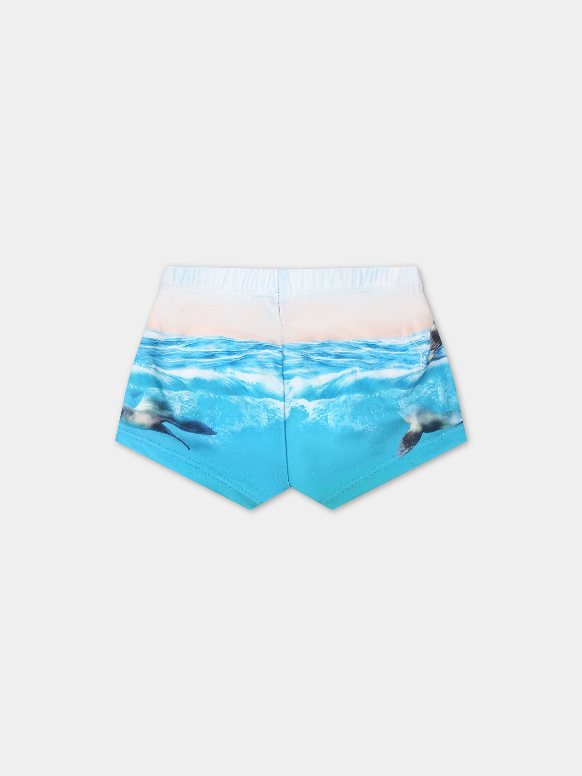 Boxer mare azzurro per neonato con stampa foche,Molo,8S24P612 3427