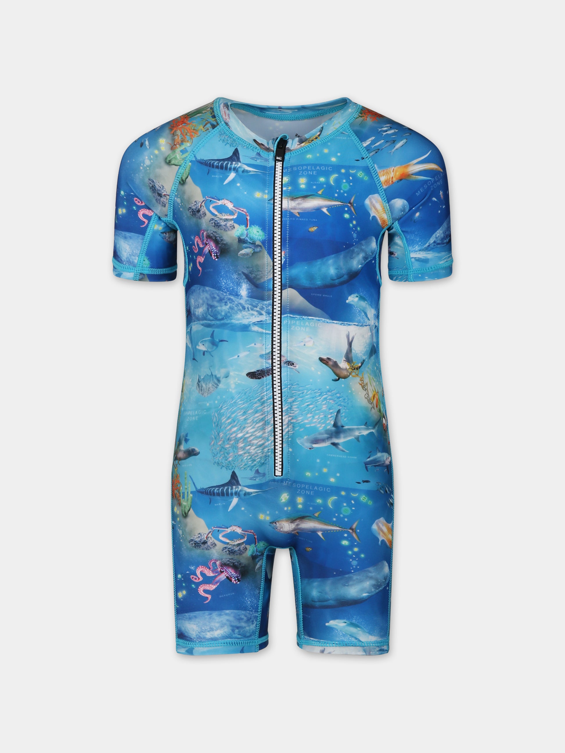 Costume anti UV azzurro per bambino con animali marini,Molo,8S24P609 9001