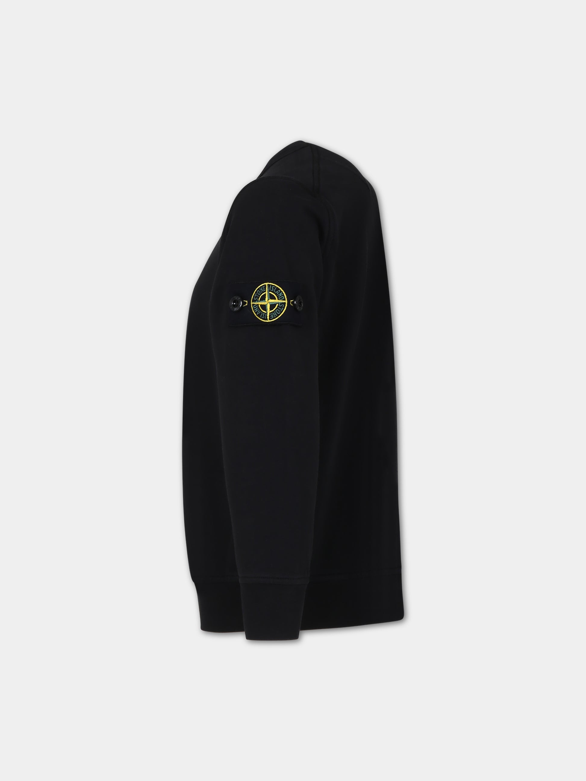 Felpa nera per bambino con logo iconico,Stone Island Junior,801661340 V0029