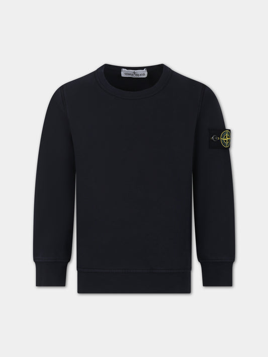 Felpa blu per bambino con logo iconico,Stone Island Junior,801661340 V0020
