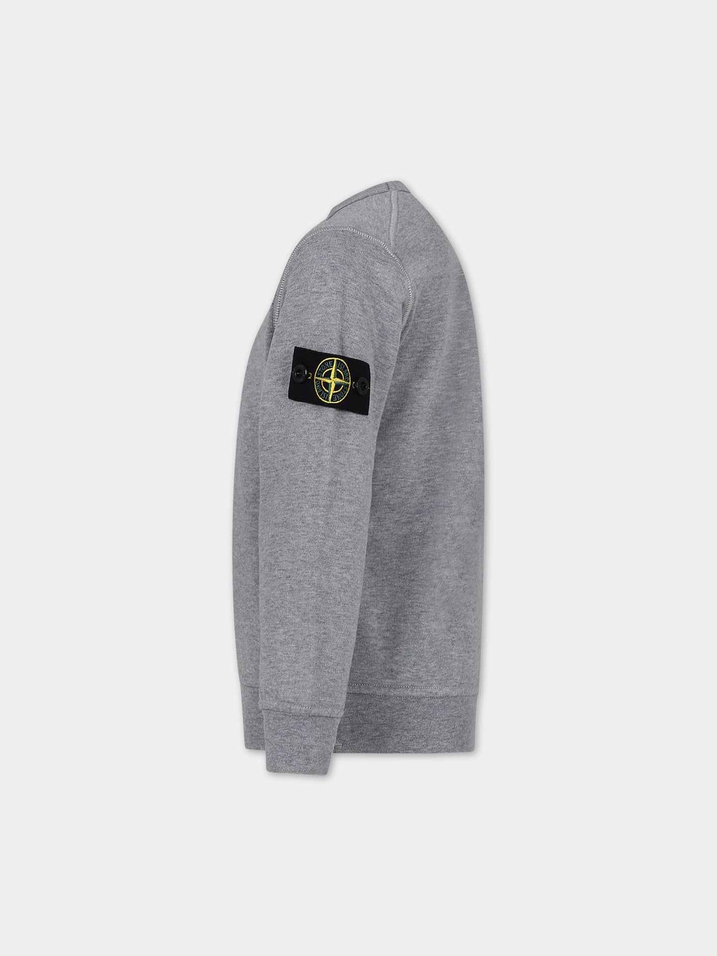 Felpa grigia per bambino con logo iconico,Stone Island Junior,801661340 V0M64