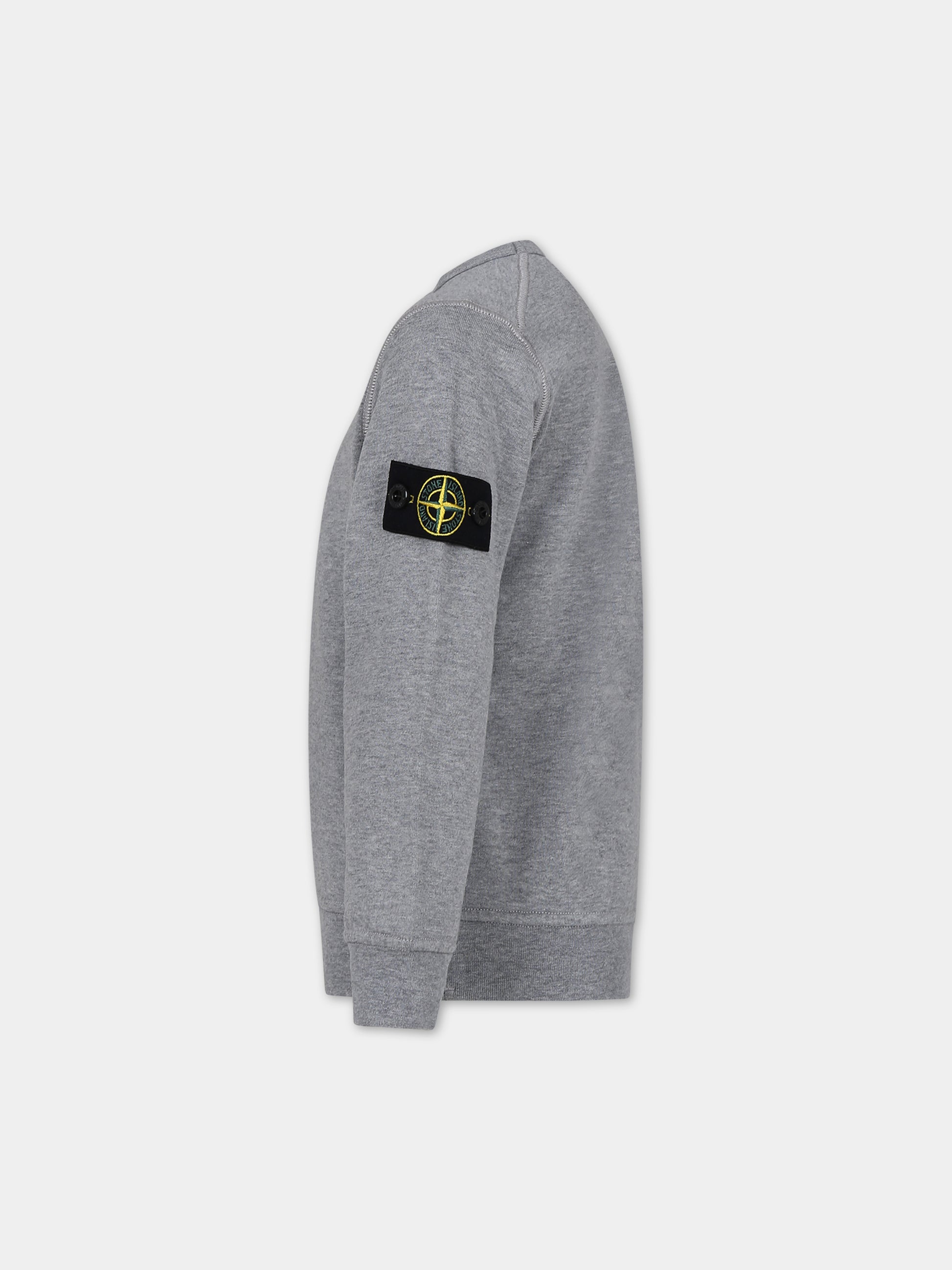 Felpa grigia per bambino con logo iconico,Stone Island Junior,801661340 V0M64
